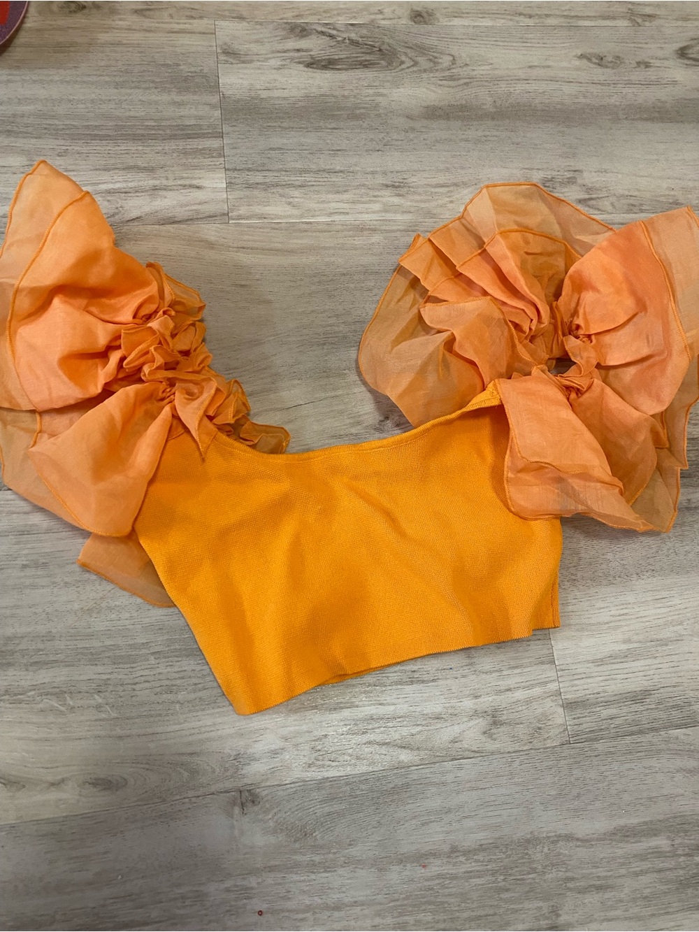 Zara Orange Puff-Sleeve Cropped Top - NWT - Picture 4 of 9